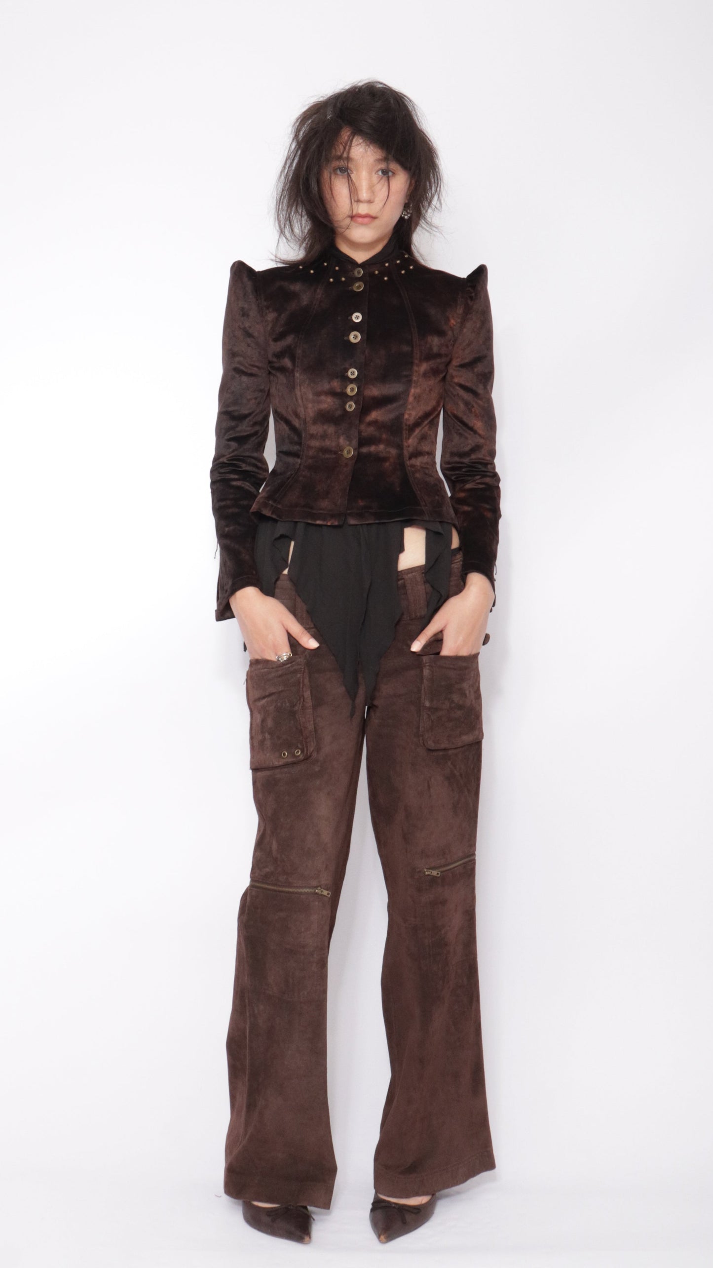 Jara Jacket in Brown Flocked Denim
