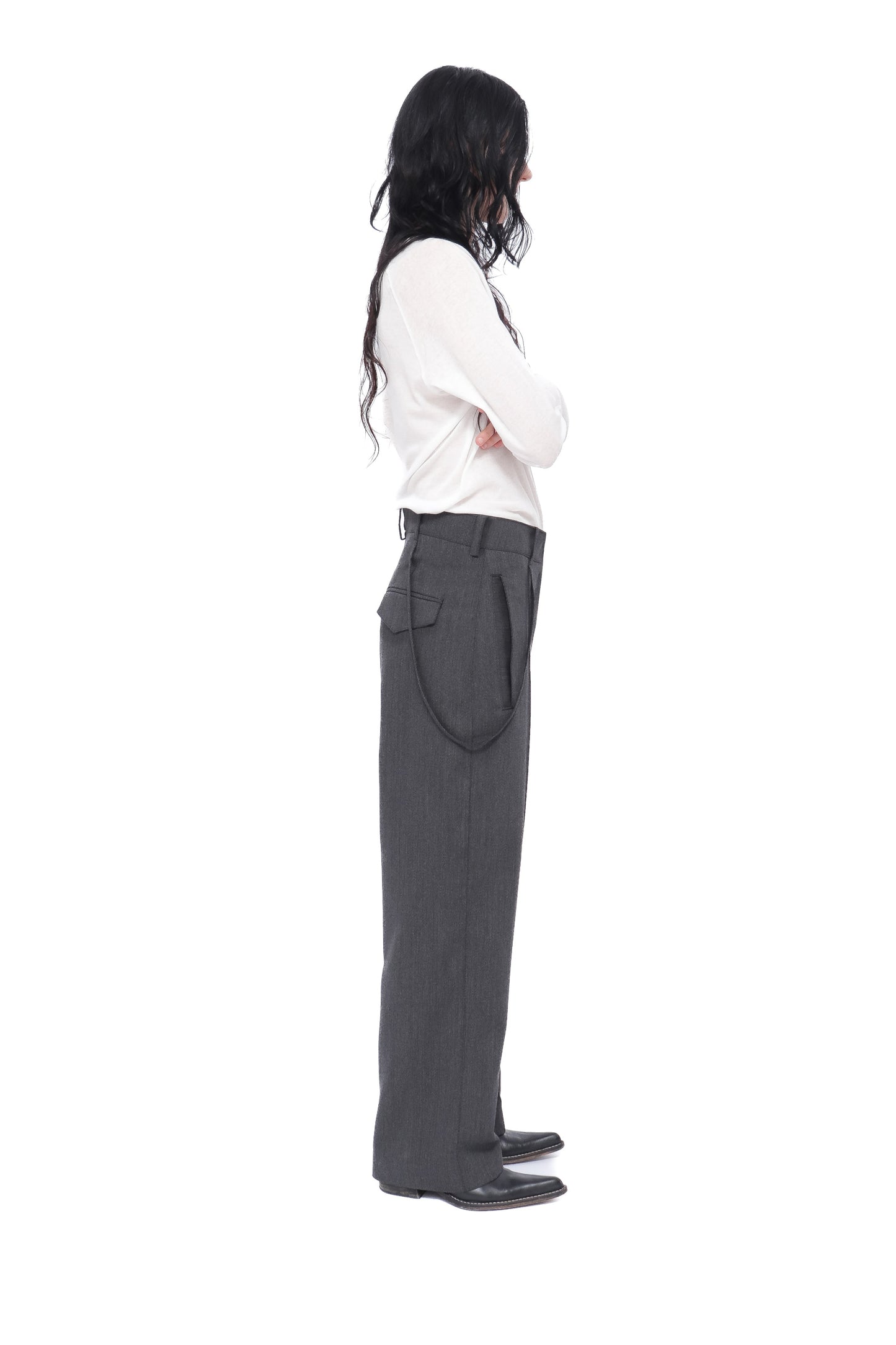 PANTALON À FOURCHE BASSE GRIS