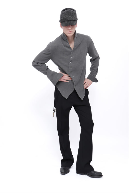 CHEMISE COURBE BJERSBORN COL COURBE EN LAINE GRISE