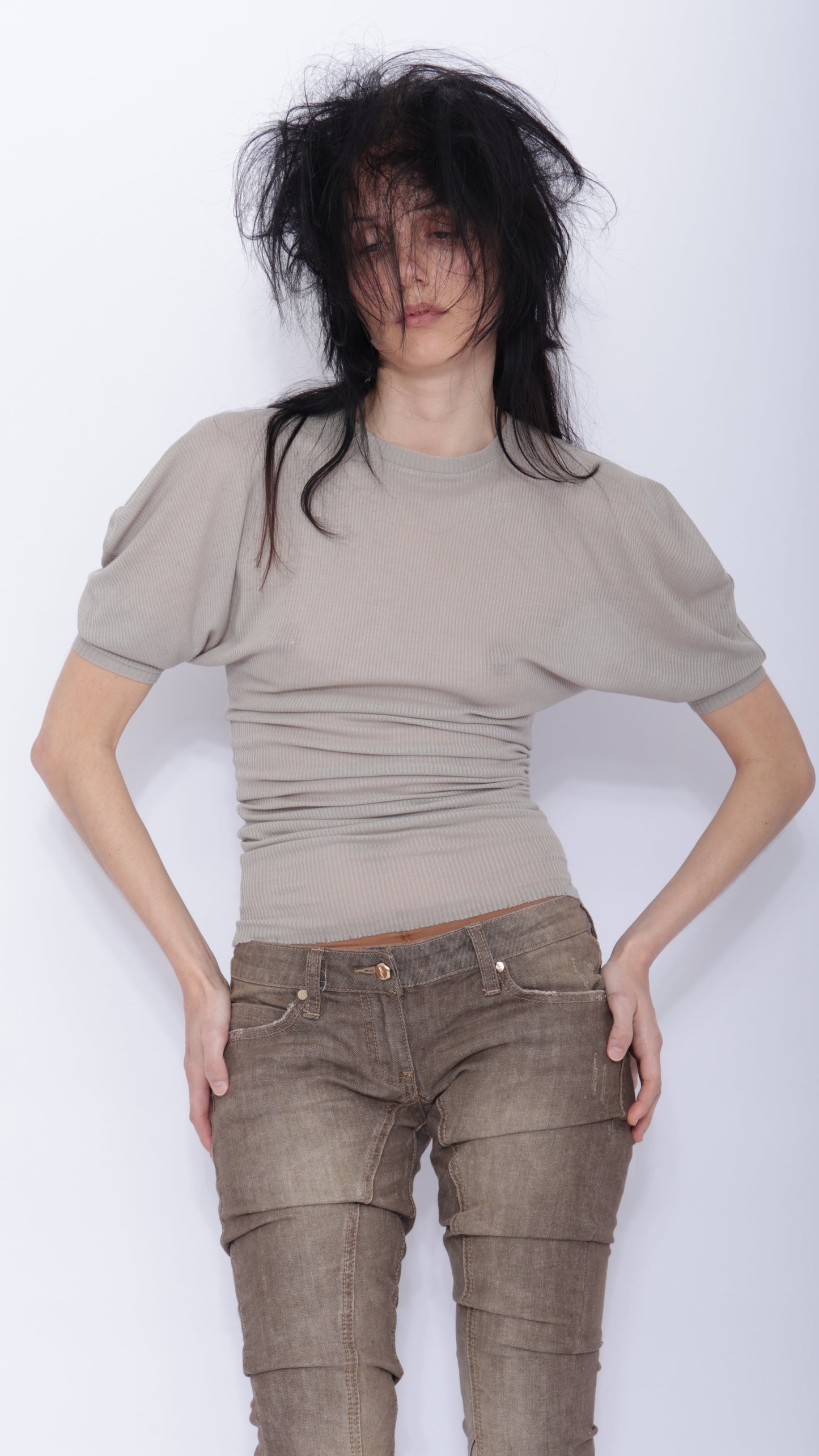 Tora Draped T-shirt: Pale Grey
