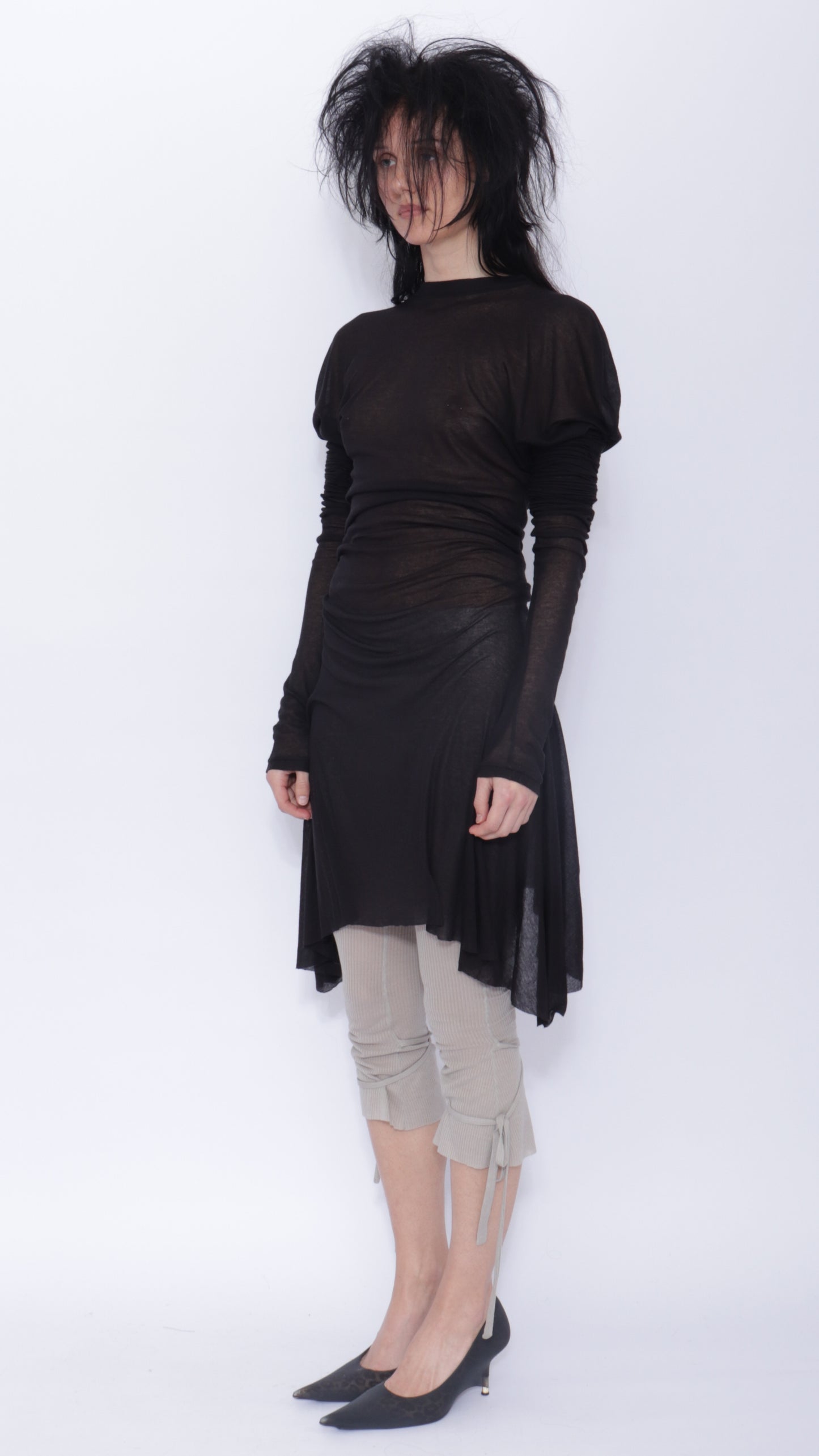 Dora Draped Long Sleeve Dress: Black
