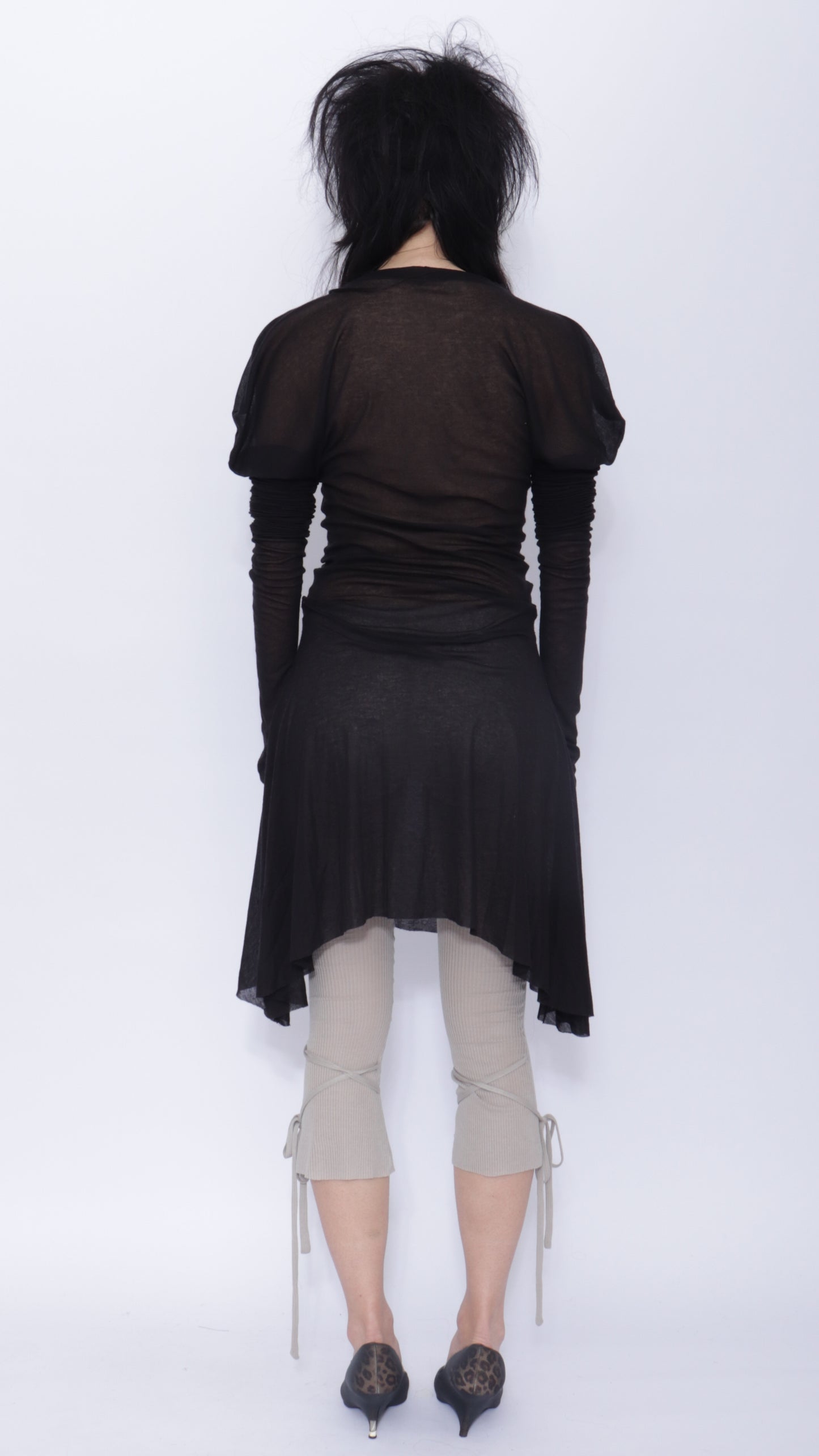 Dora Draped Long Sleeve Dress: Black
