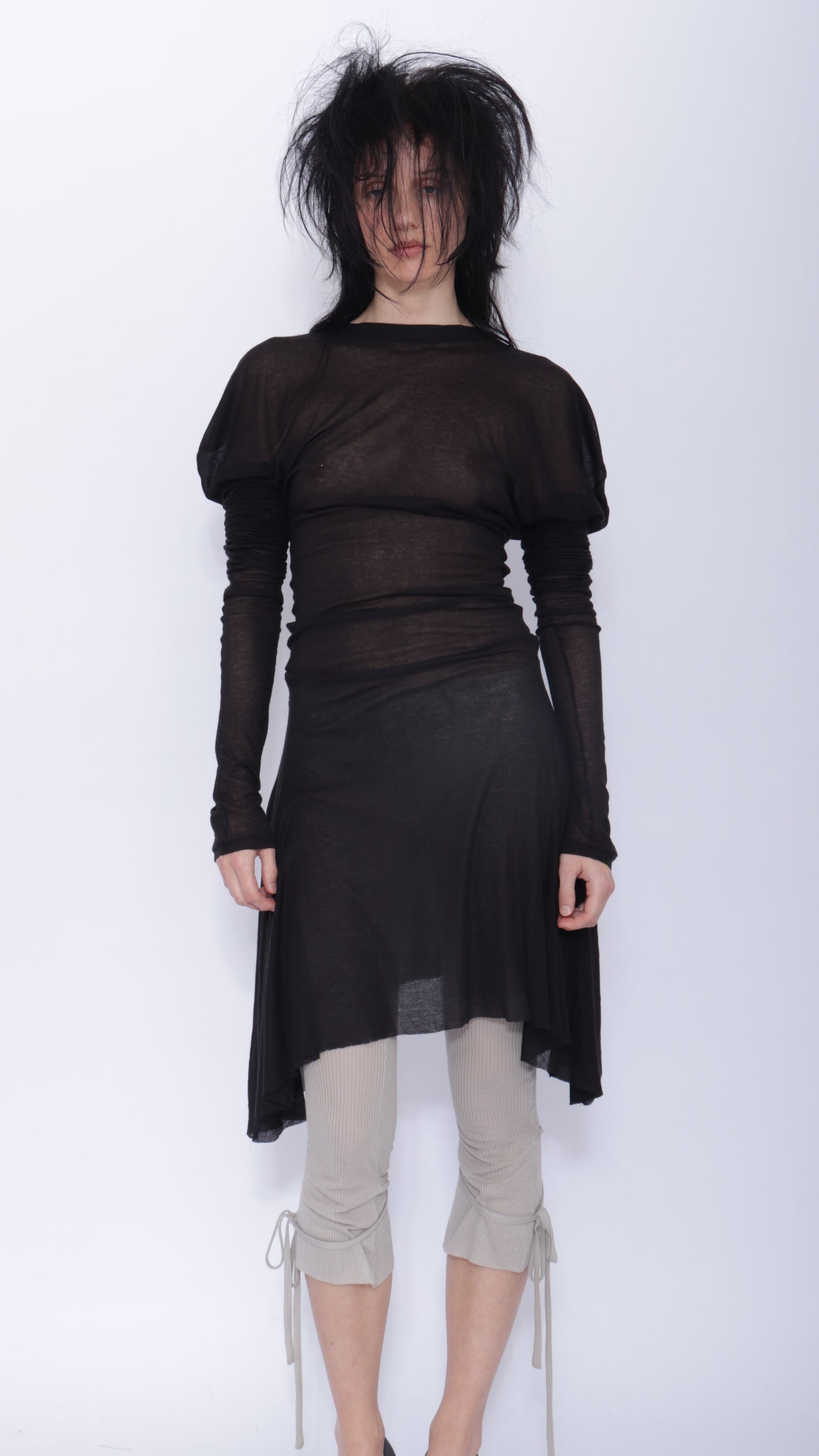 Dora Draped Long Sleeve Dress: Black