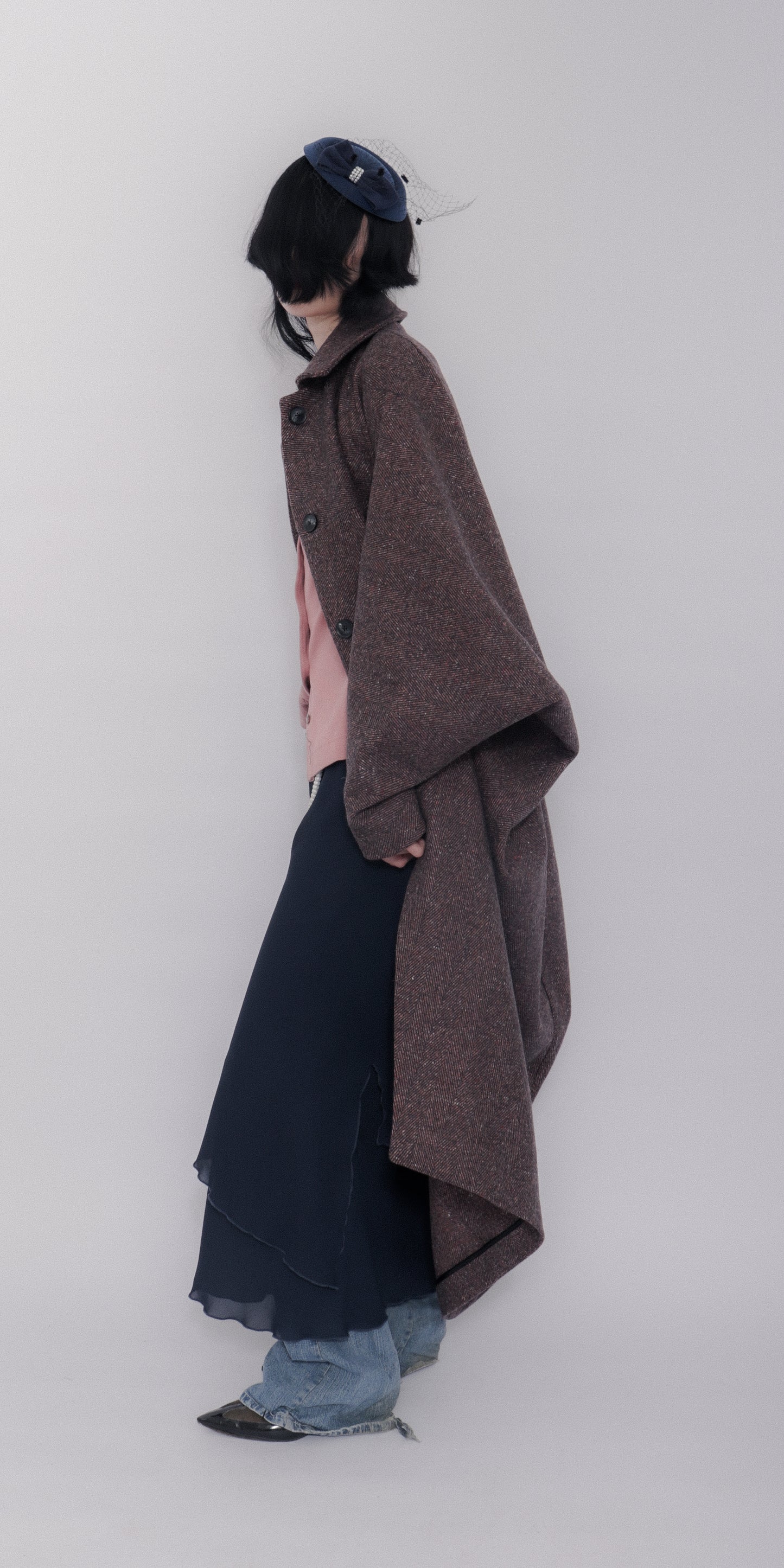 Carla Coat Burgundy Herringbone Donegal Tweed