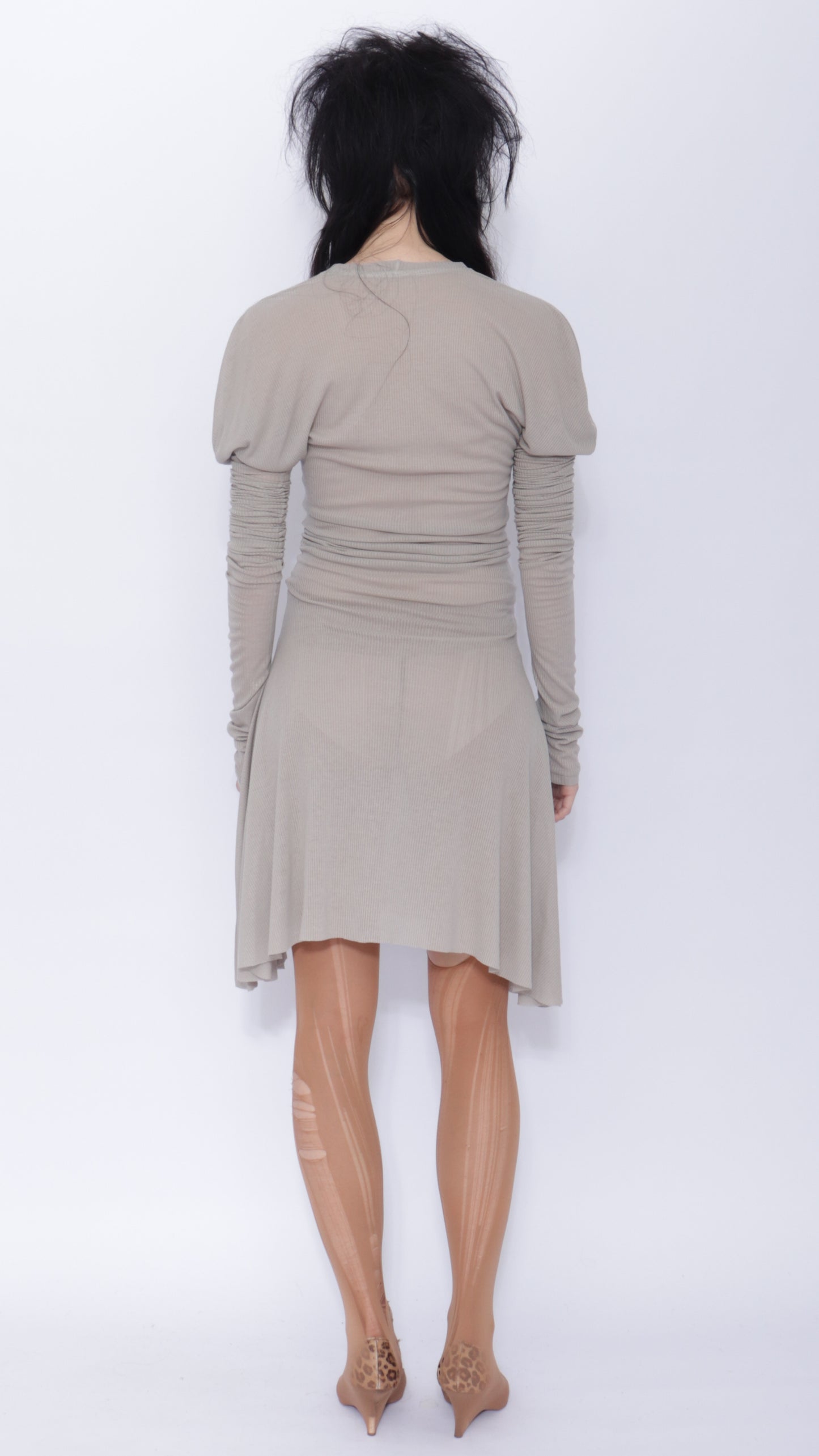 Dora Draped Long sleeve Dress: Pale Grey