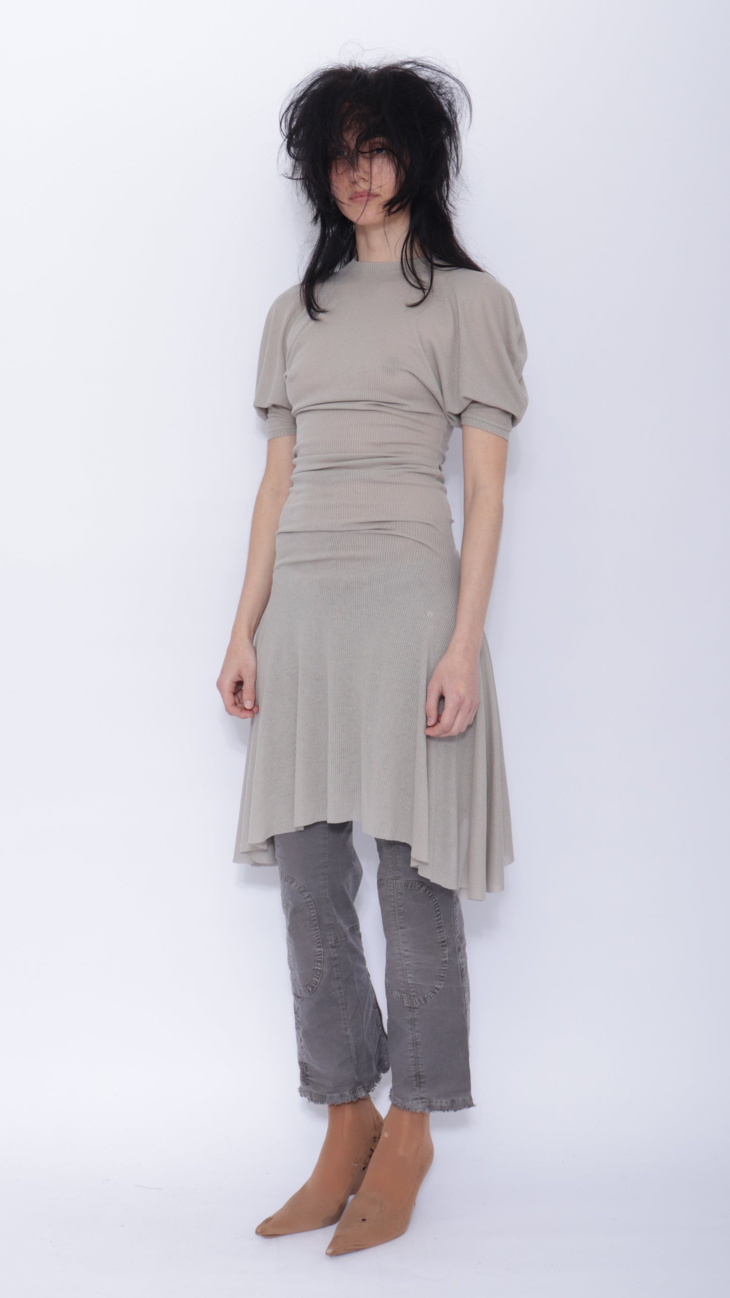 Dora Draped T-shirt Dress: Pale Grey