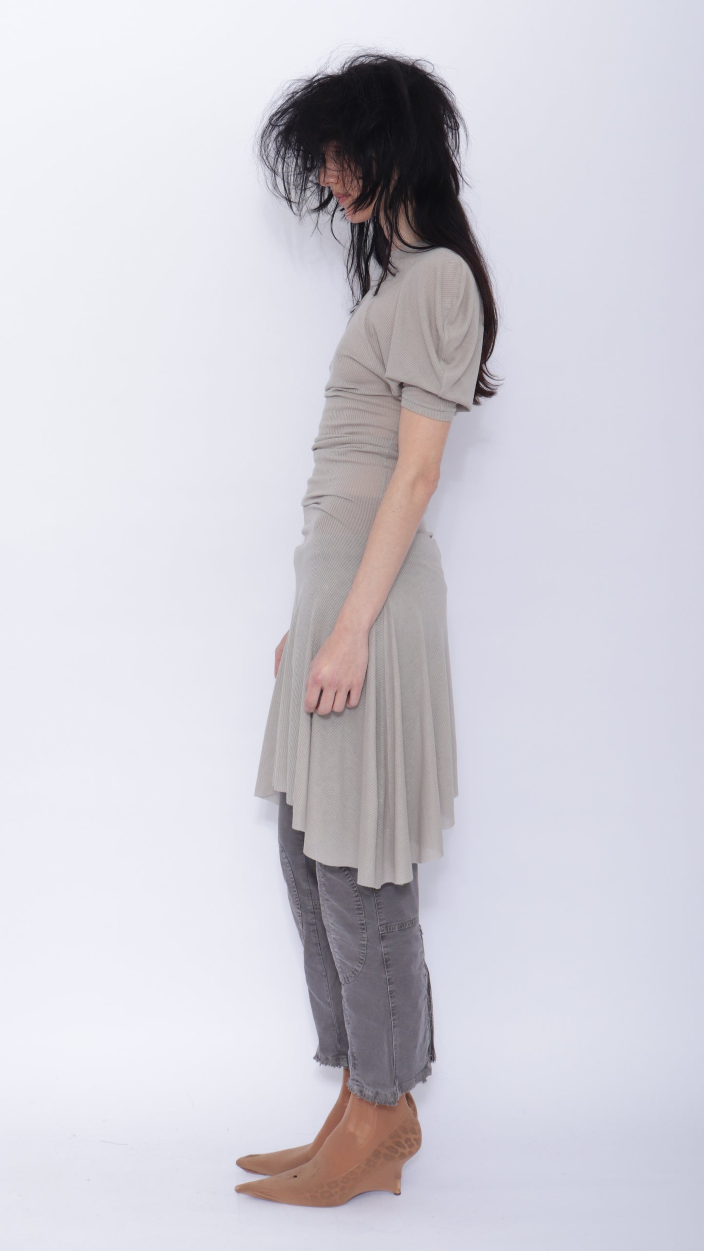 Dora Draped T-shirt Dress: Pale Grey