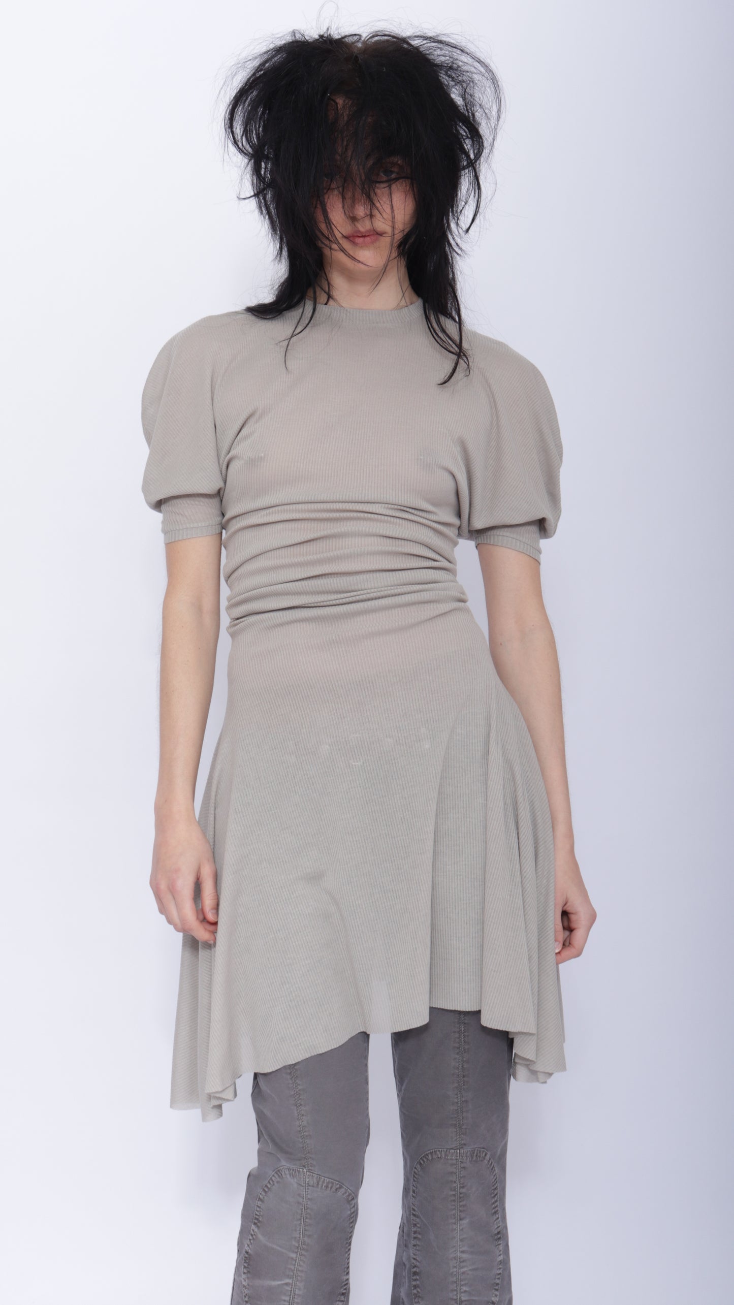 Dora Draped T-shirt Dress: Pale Grey