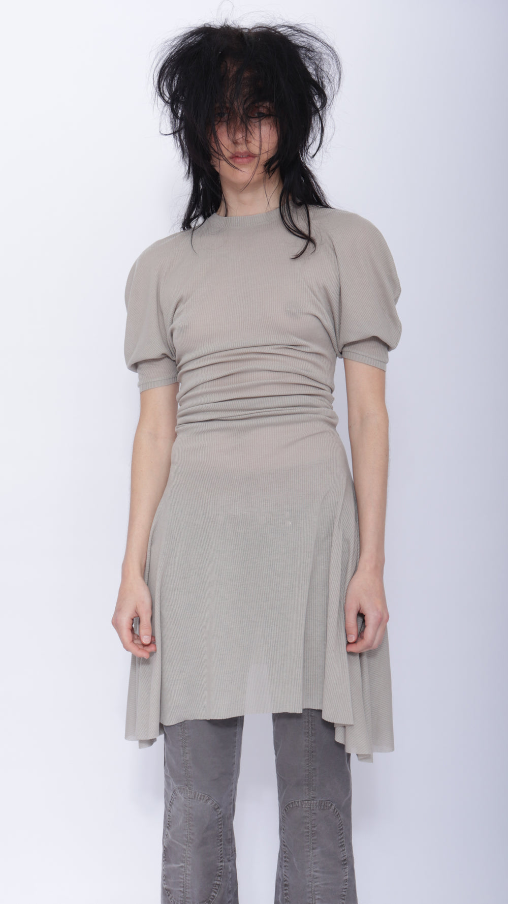 Dora Draped T-shirt Dress: Pale Grey