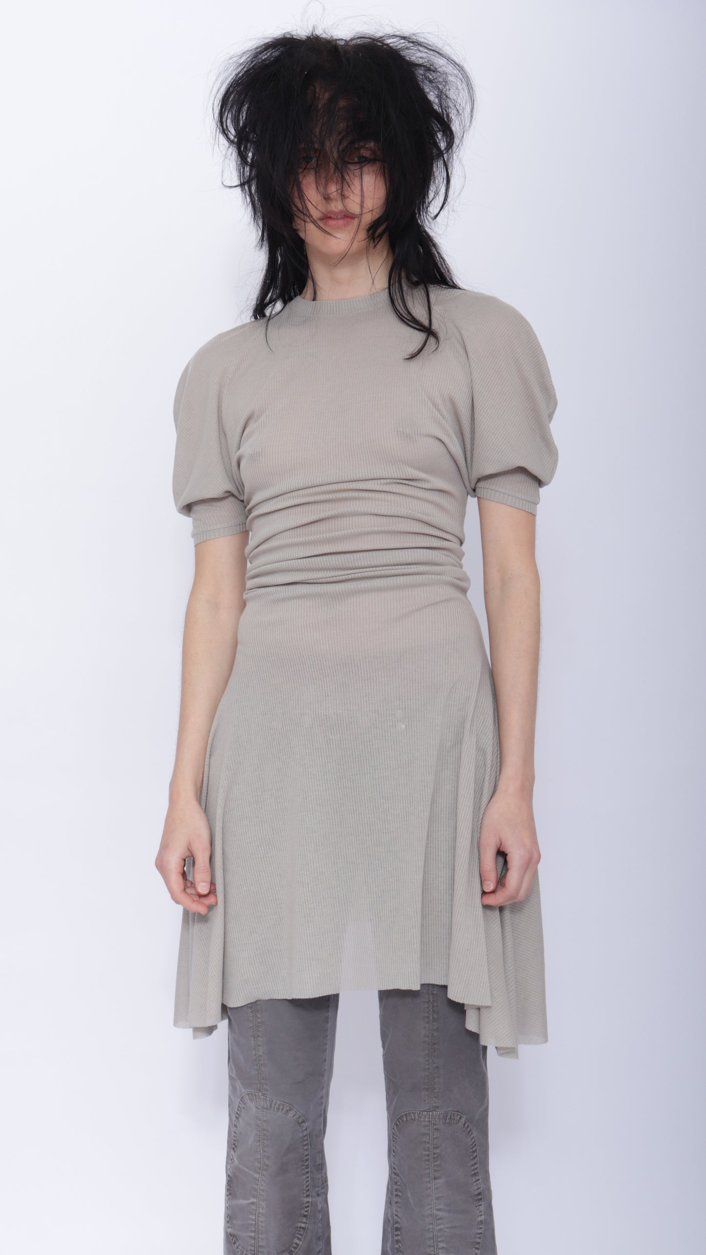Dora Draped T-shirt Dress: Pale Grey