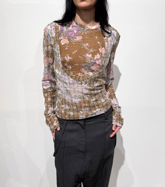 SIGNATURE JERSEY BROWN FLOWER PRINT