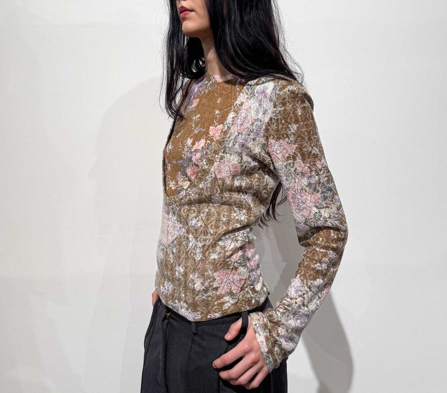 SIGNATURE JERSEY BROWN FLOWER PRINT