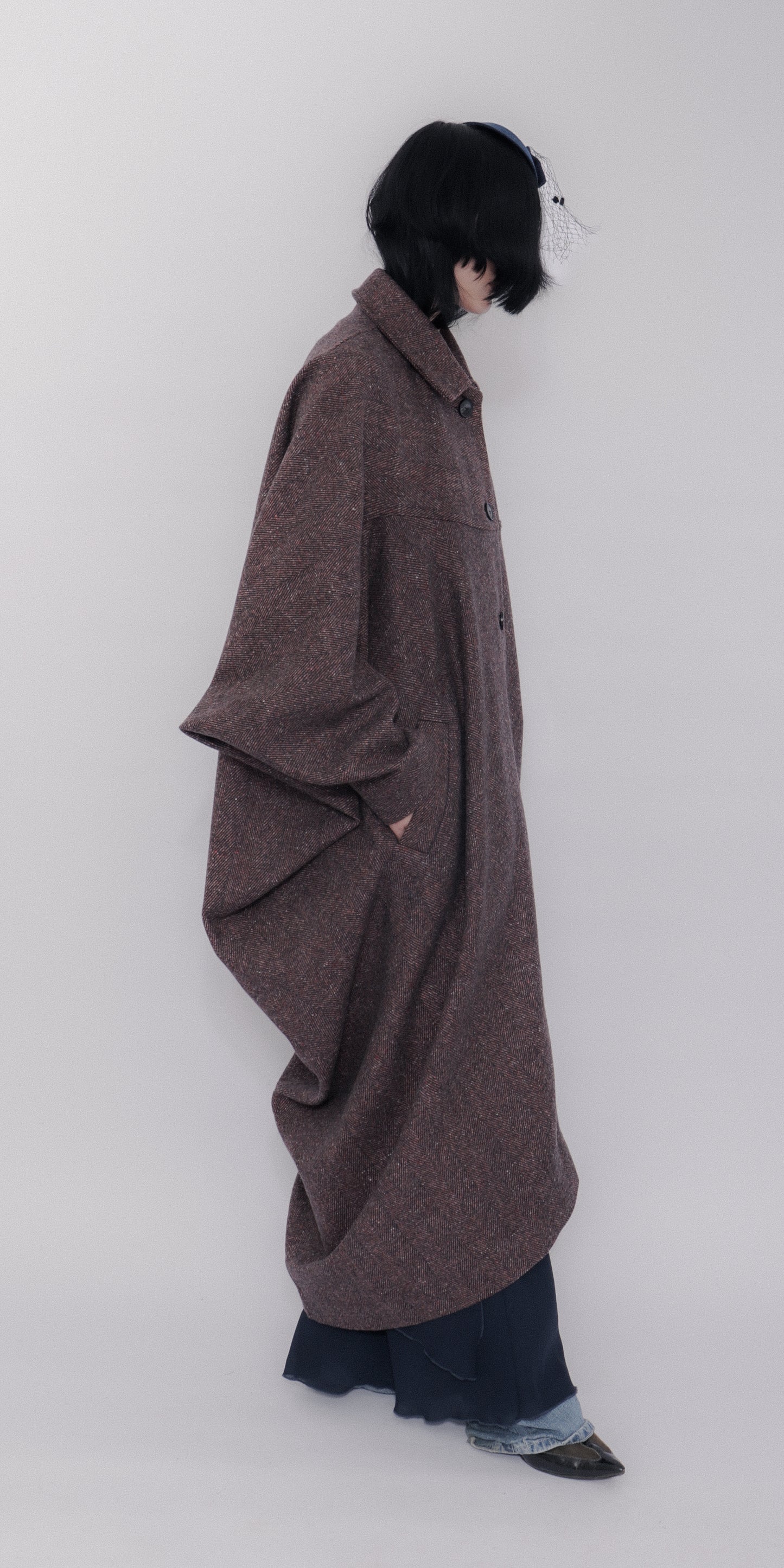 Carla Coat Burgundy Herringbone Donegal Tweed