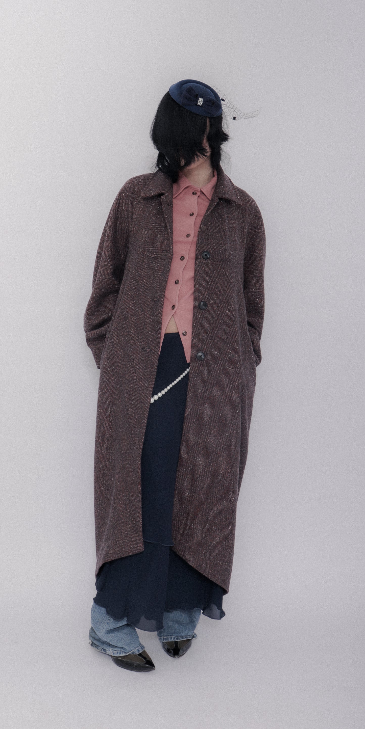 Carla Coat Burgundy Herringbone Donegal Tweed