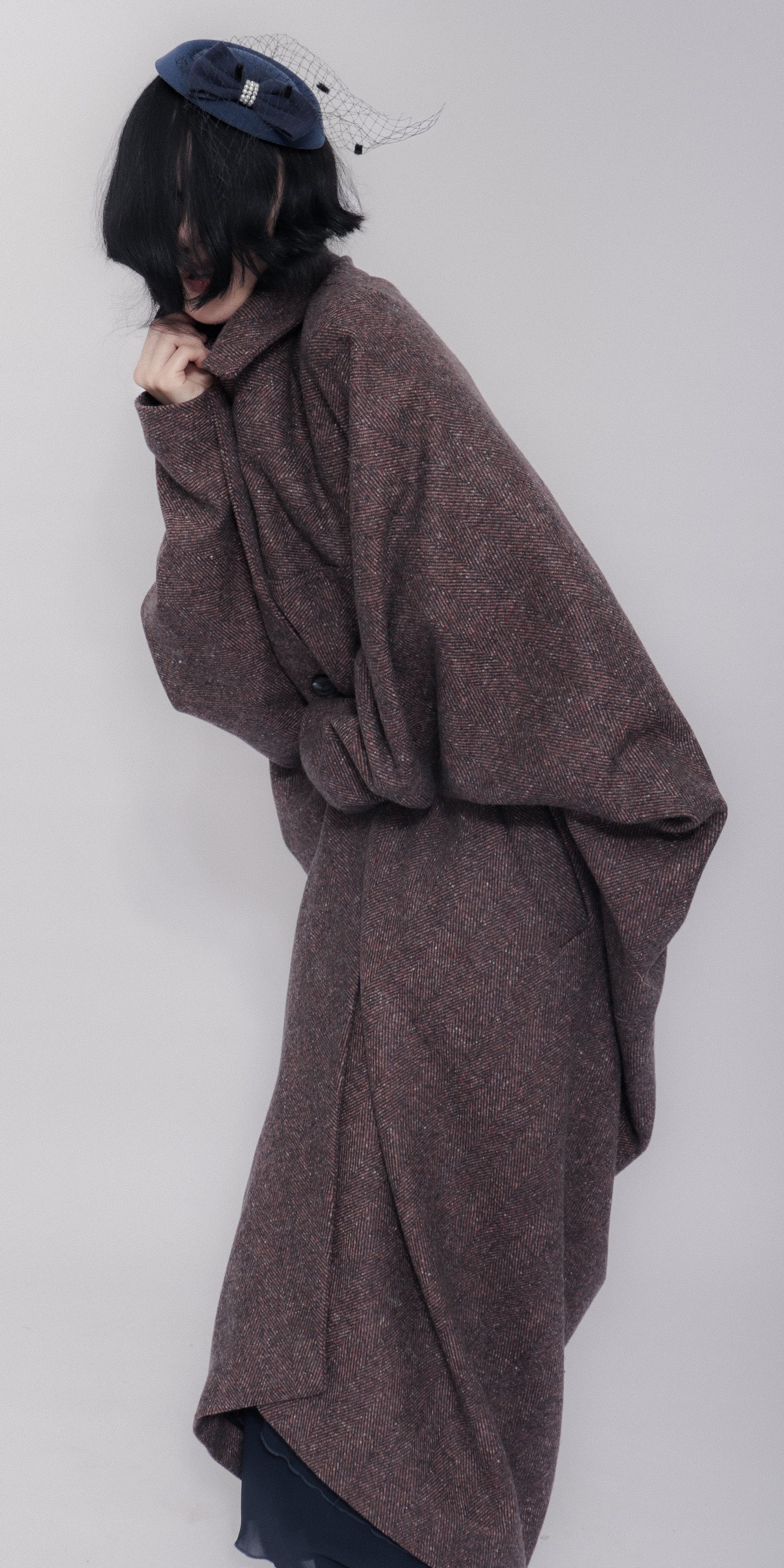 Carla Coat Burgundy Herringbone Donegal Tweed