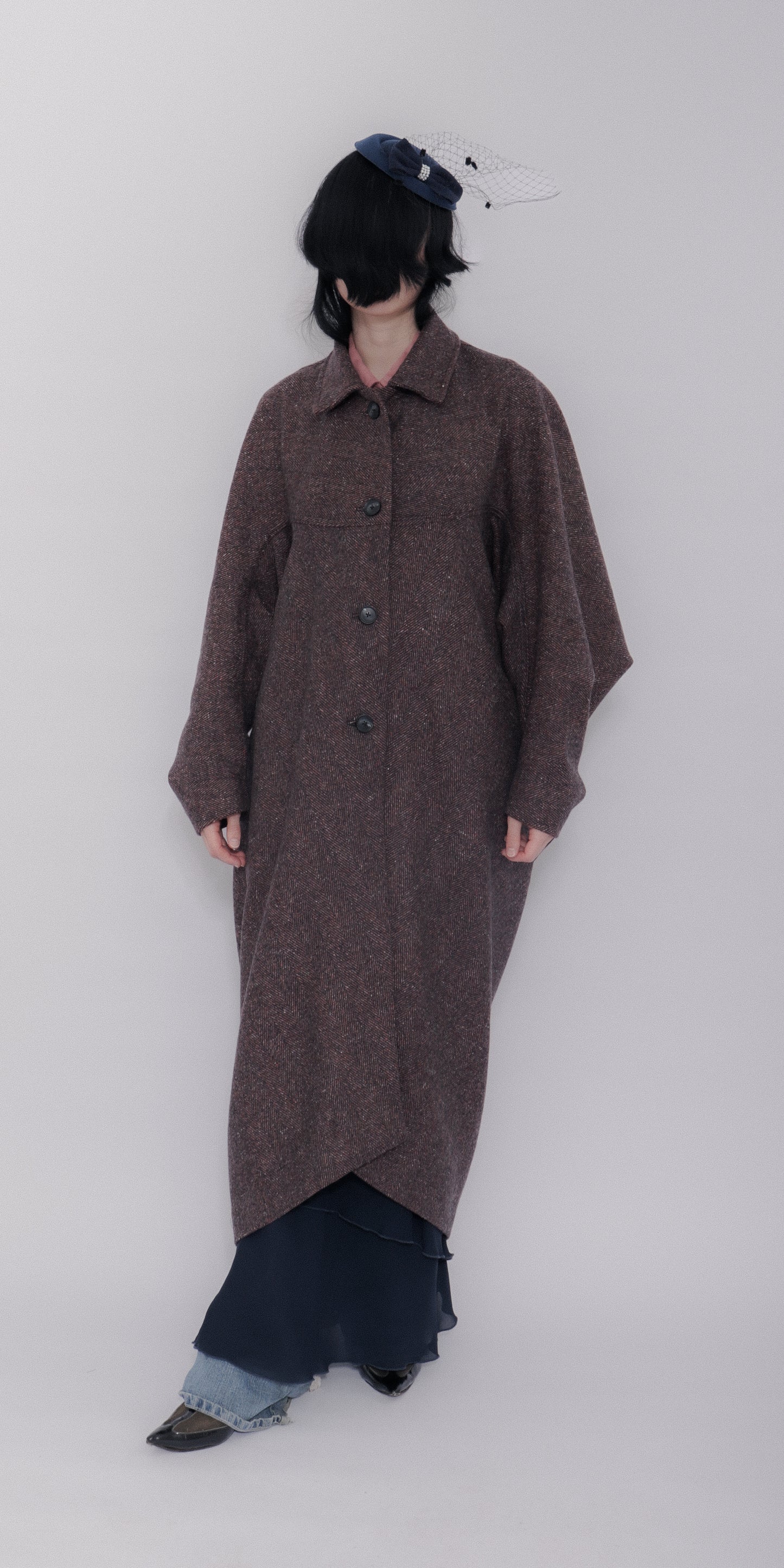 Carla Coat Burgundy Herringbone Donegal Tweed