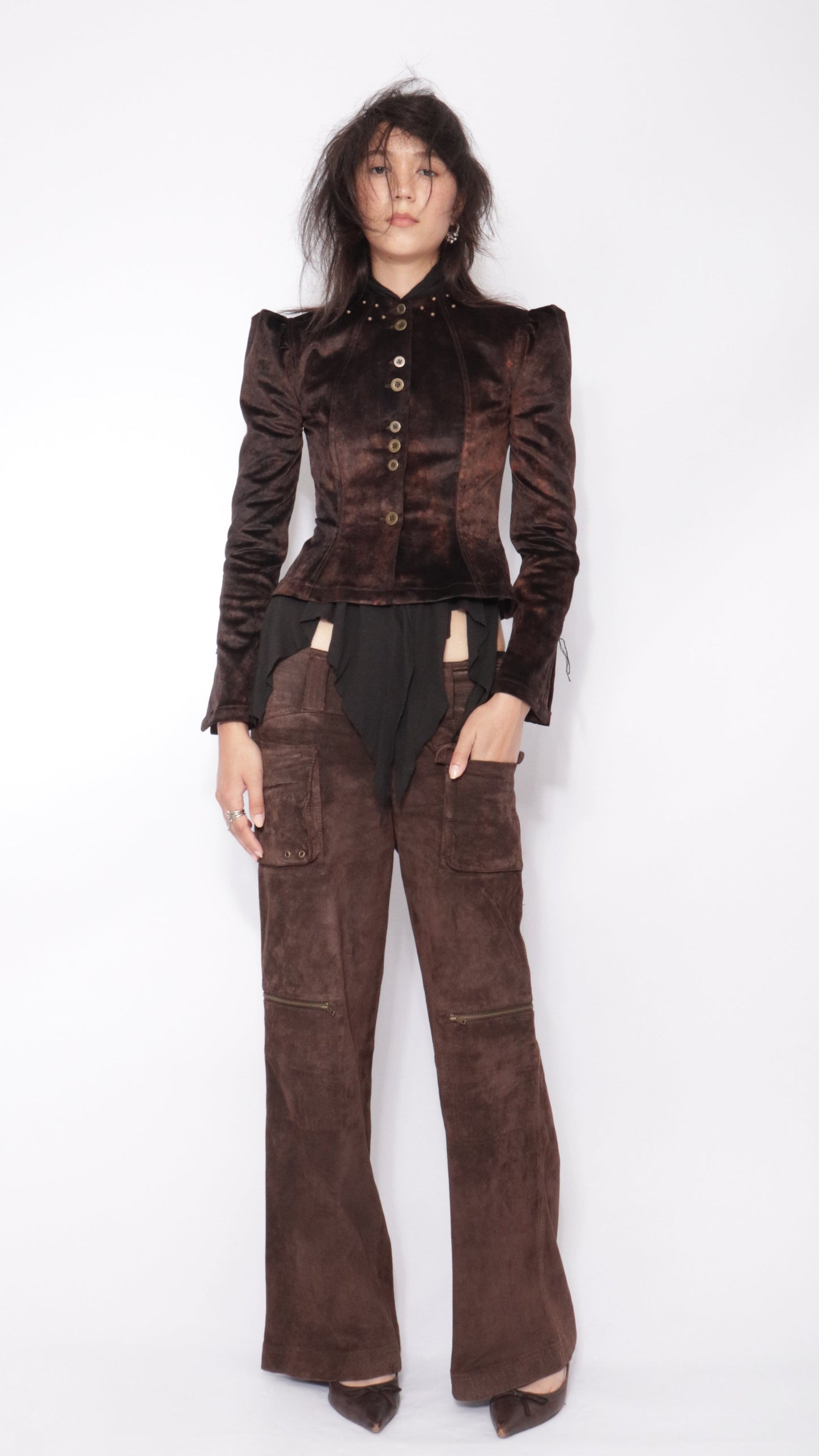 Jara Jacket in Brown Flocked Denim