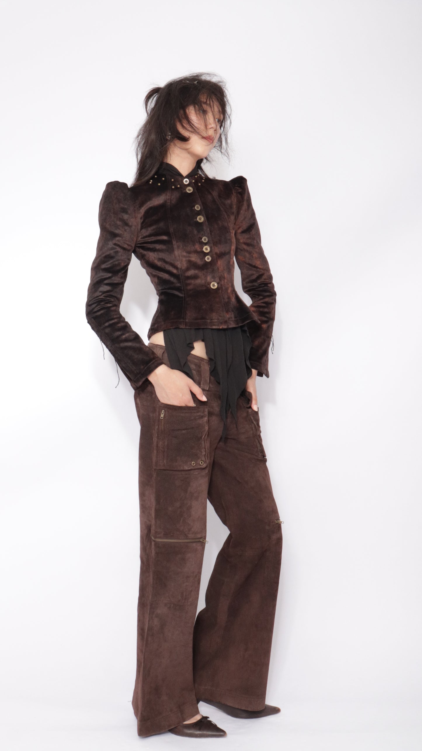 Jara Jacket in Brown Flocked Denim