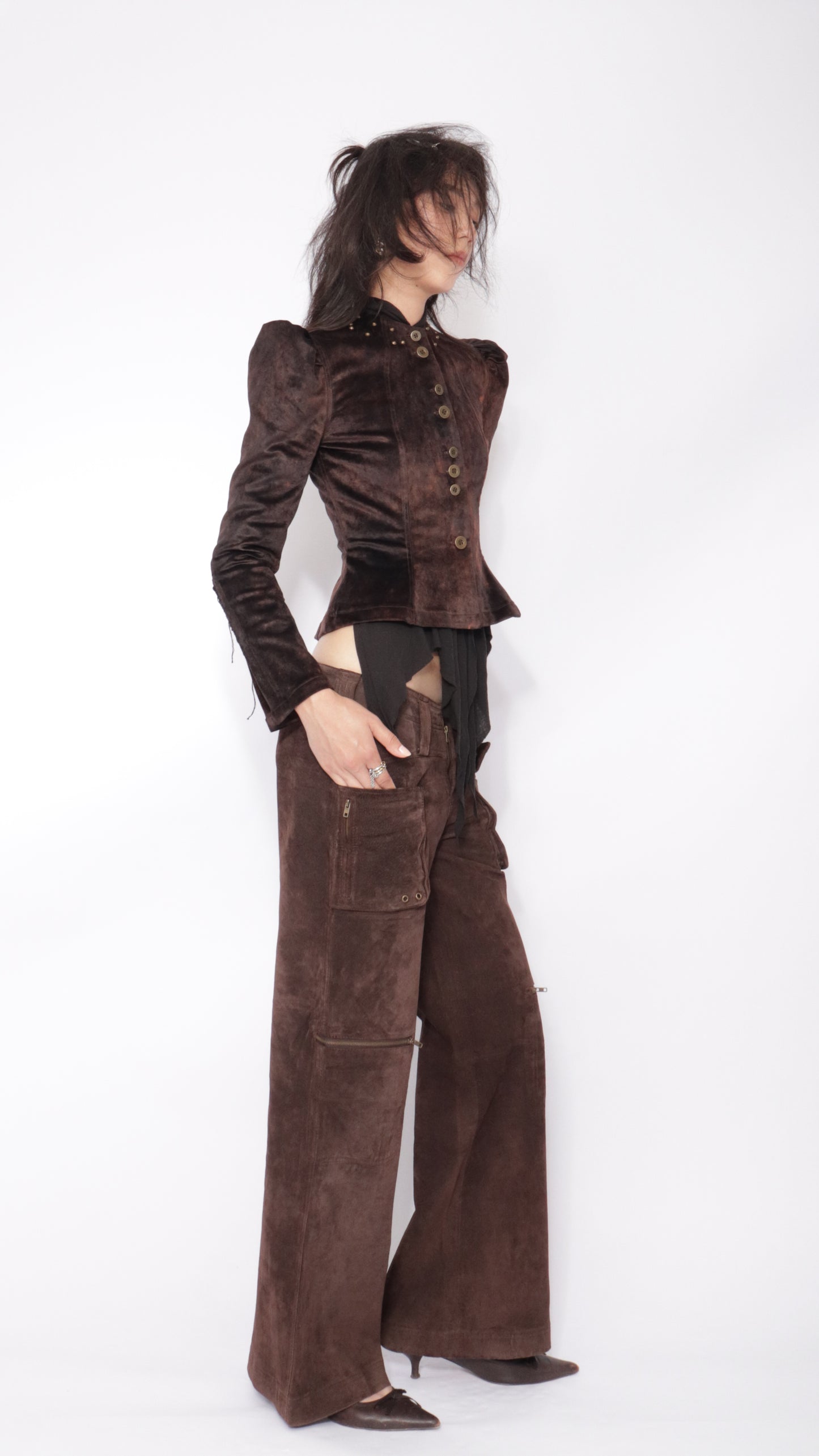 Jara Jacket in Brown Flocked Denim