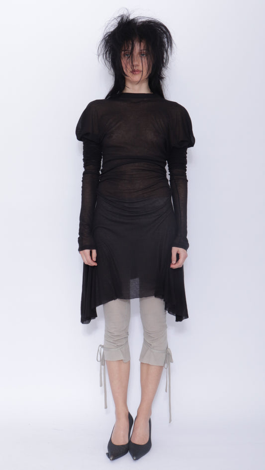 Dora Draped Long Sleeve Dress: Black
