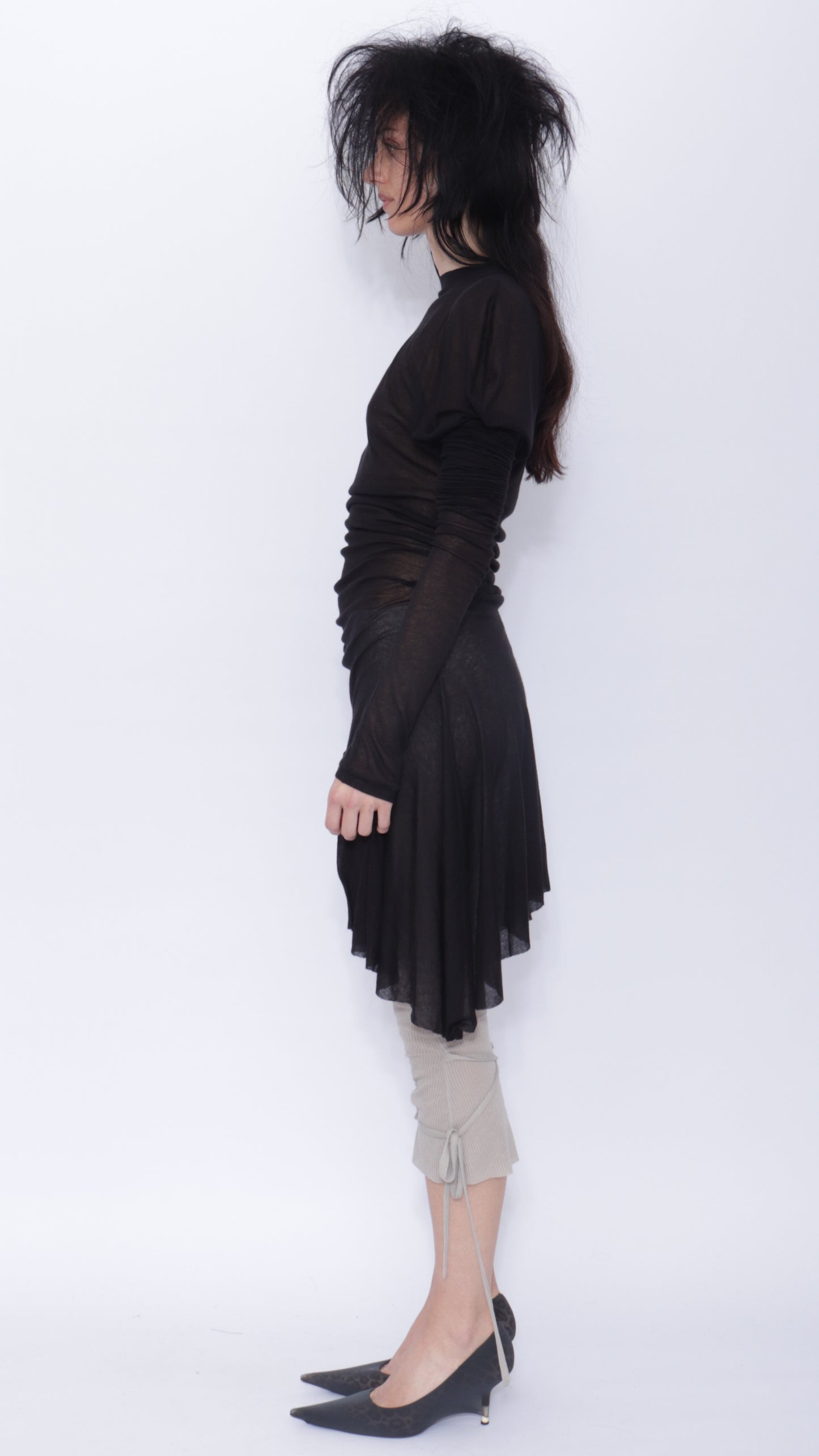 Dora Draped Long Sleeve Dress: Black