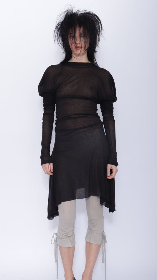 Dora Draped Long Sleeve Dress: Black