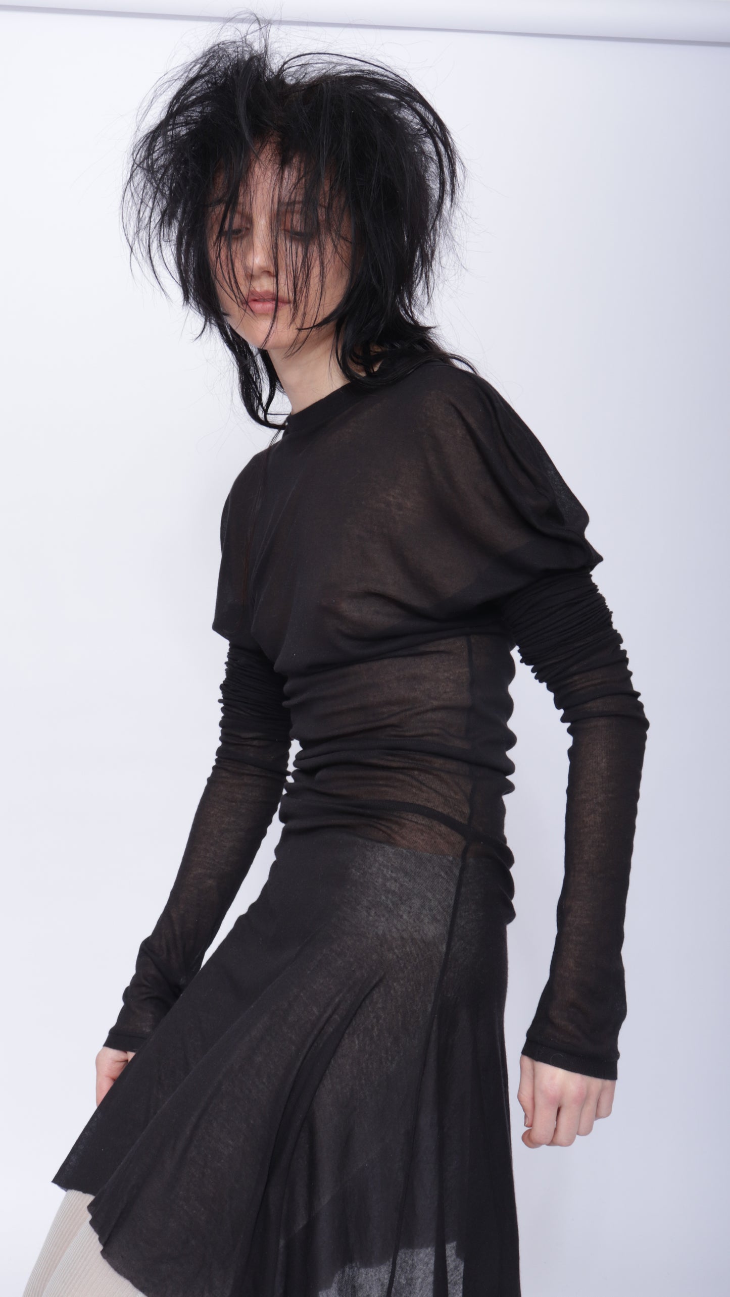 Dora Draped Long Sleeve Dress: Black