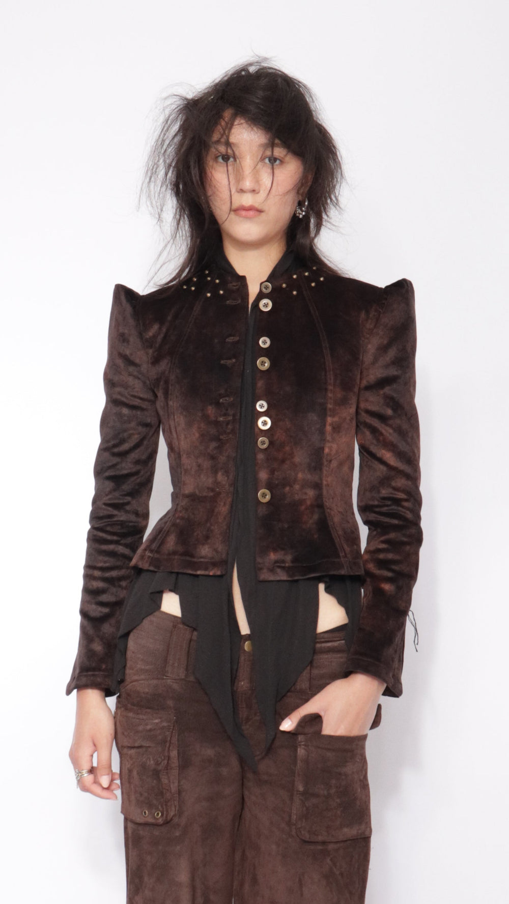 Jara Jacket in Brown Flocked Denim