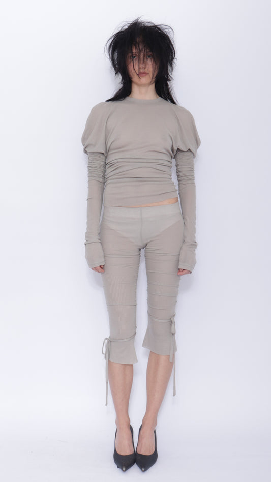 Tora Draped Long Sleeve Top: Pale Grey