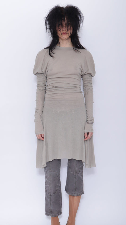 Dora Draped Long sleeve Dress: Pale Grey