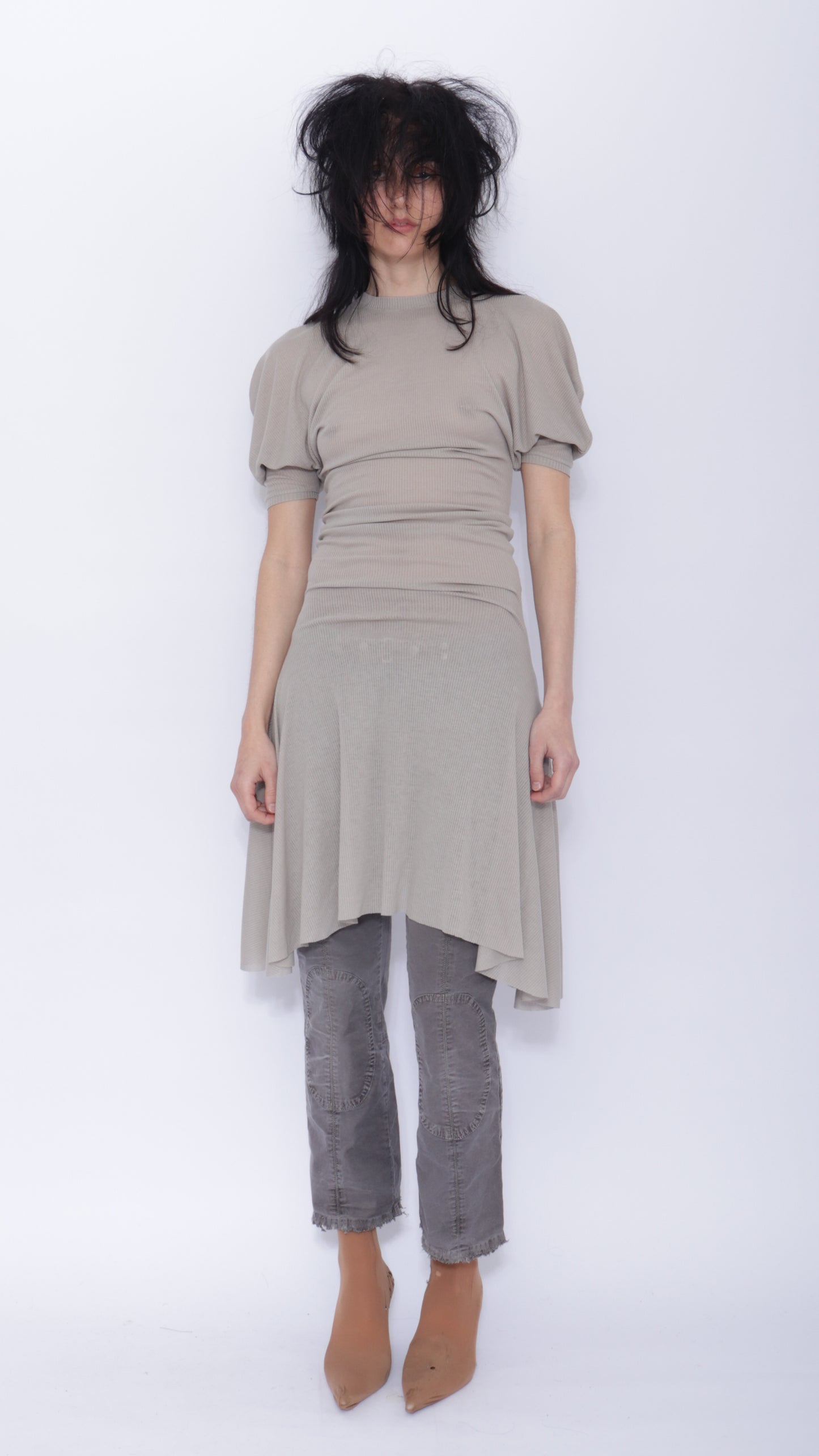 Dora Draped T-shirt Dress: Pale Grey