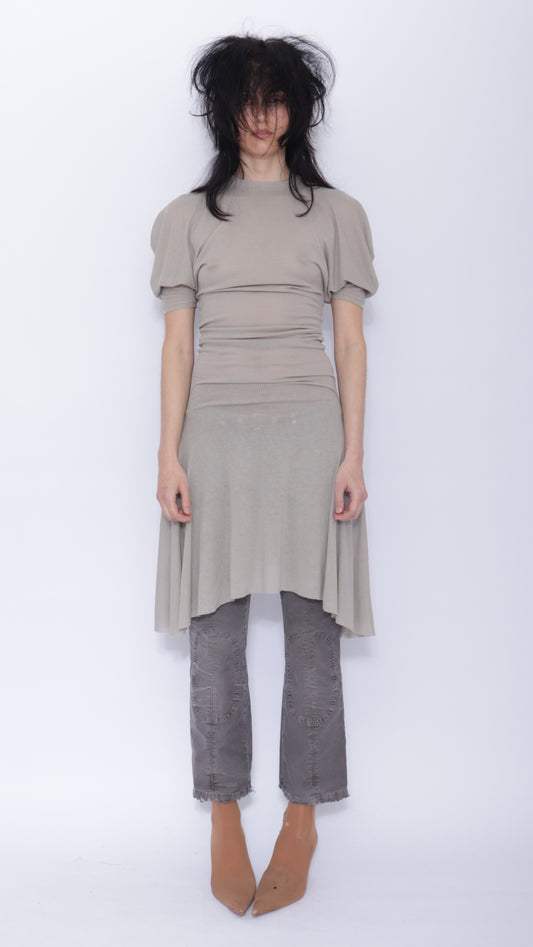 Dora Draped T-shirt Dress: Pale Grey