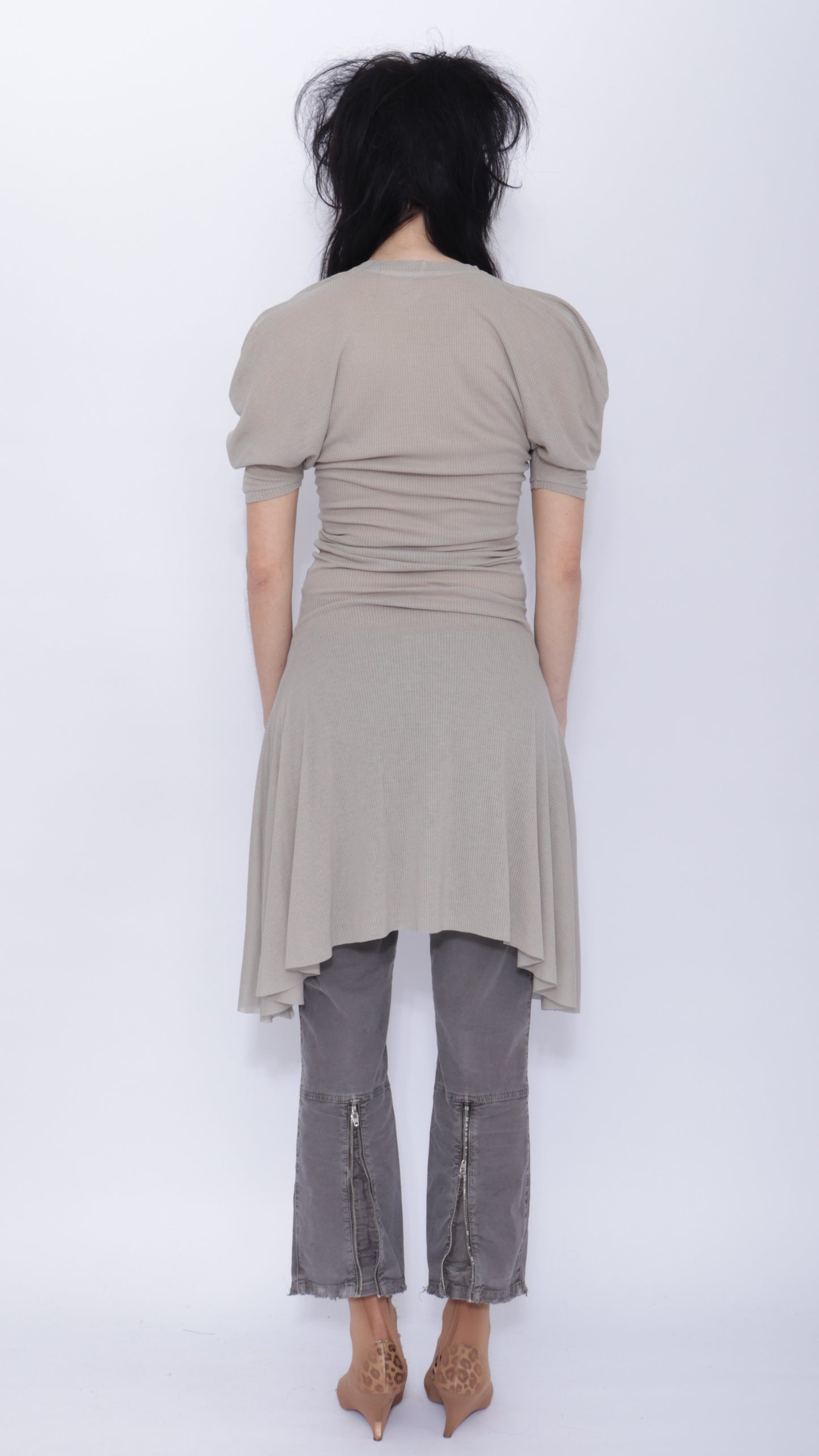 Dora Draped T-shirt Dress: Pale Grey