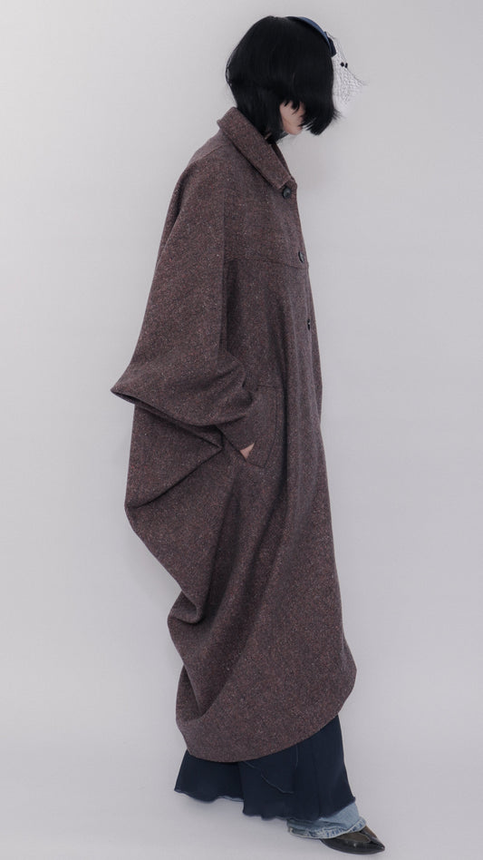 Carla Coat Burgundy Herringbone Donegal Tweed