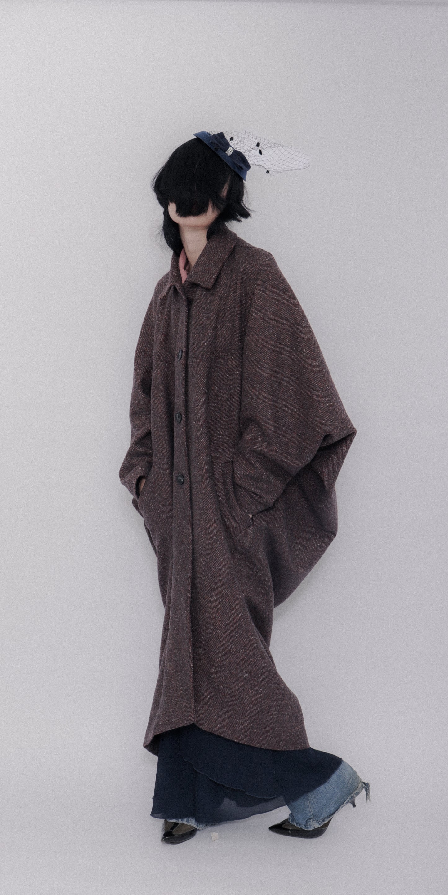 Carla Coat Burgundy Herringbone Donegal Tweed