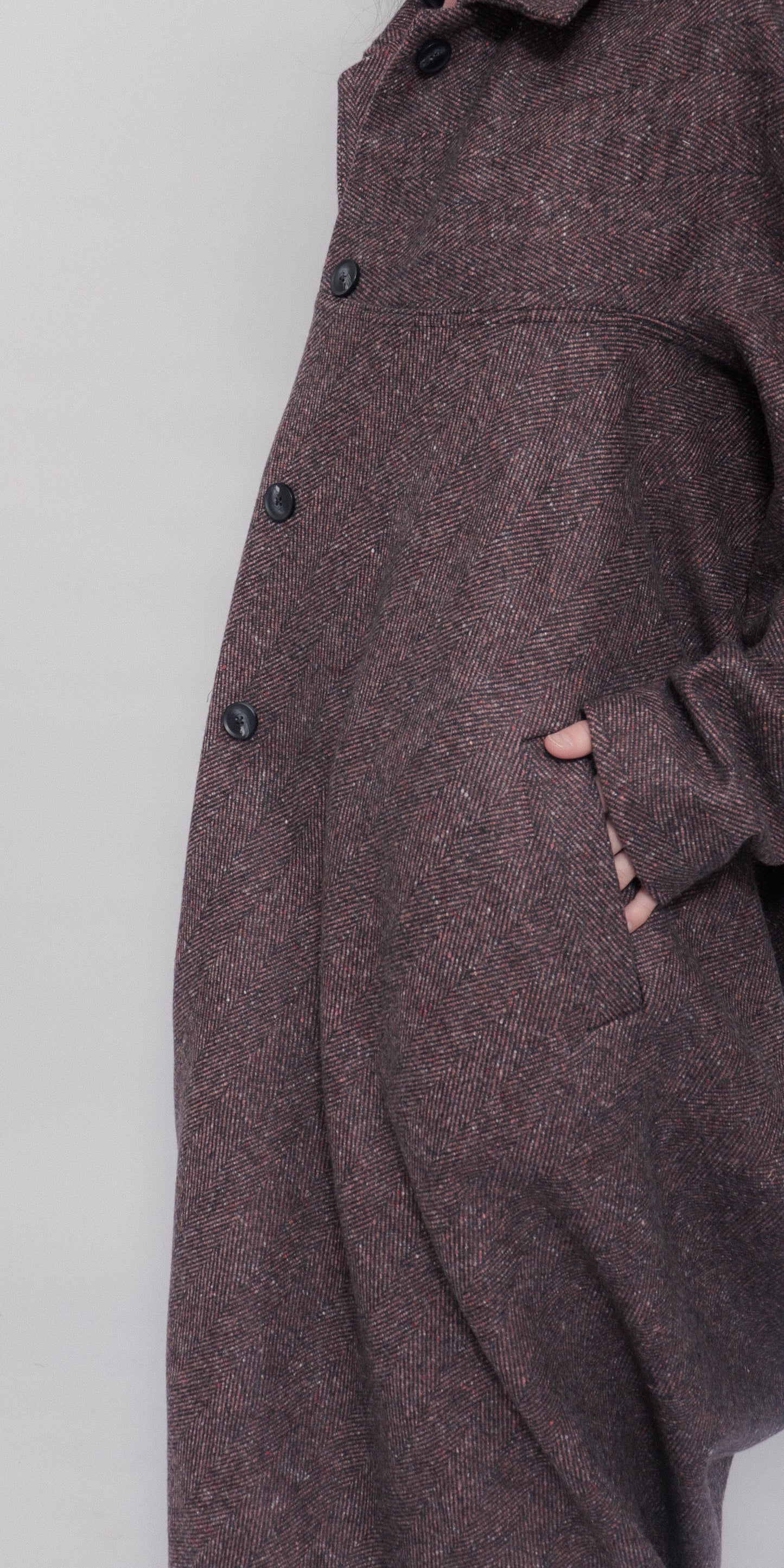 Carla Coat Burgundy Herringbone Donegal Tweed
