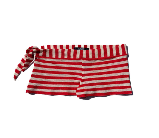 Red and white striped shorts on a white background